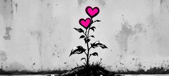 Banksy-style street art of a figure climbing a giant Instagram heart icon