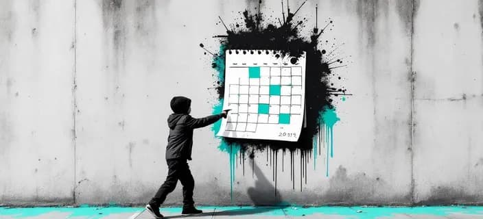 Social media content calendar examples on a concrete wall