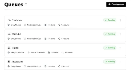 Wahlu Queue interface showing simple video upload and scheduling